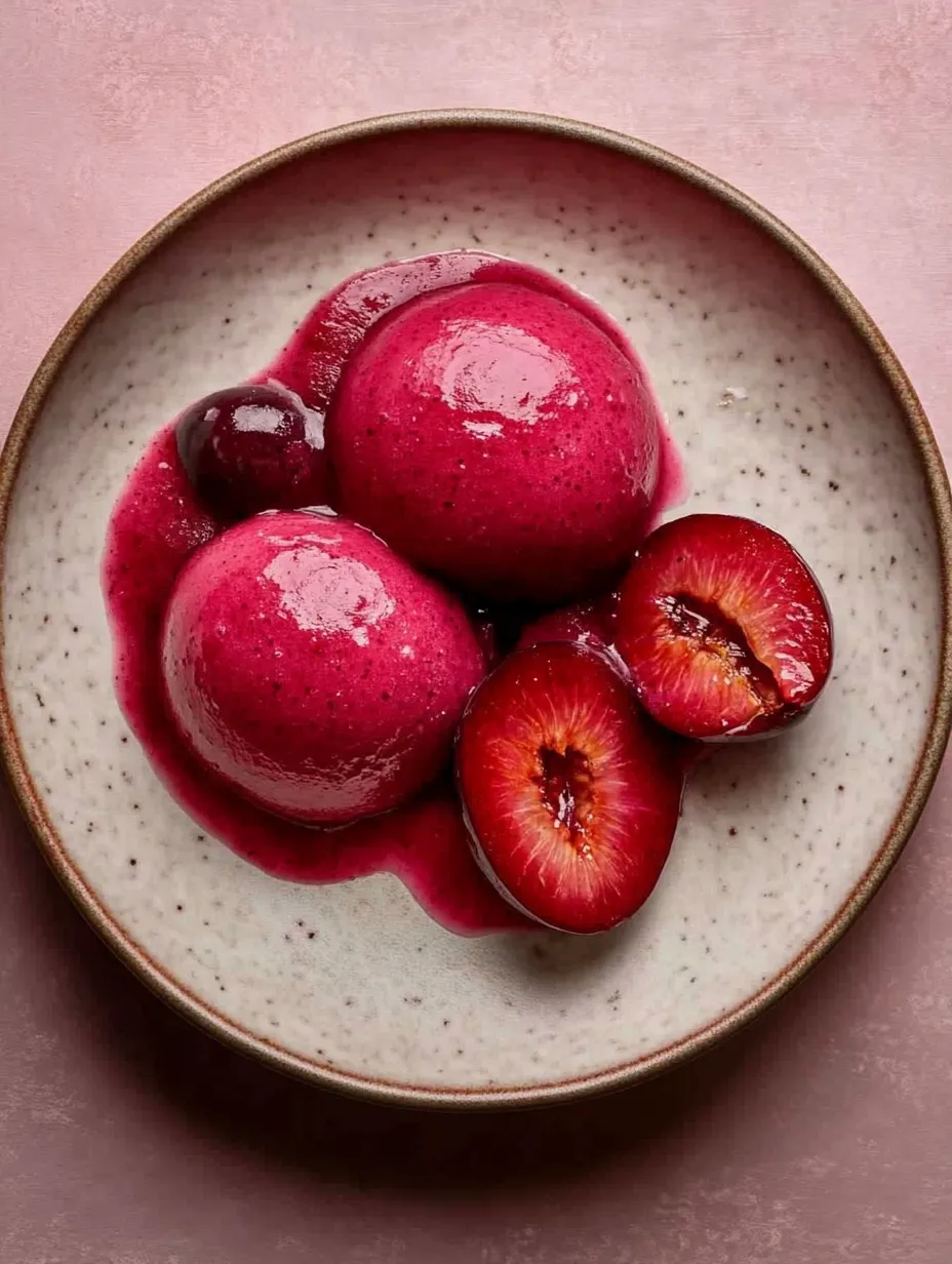 A plate of fruit with a cherry on top.