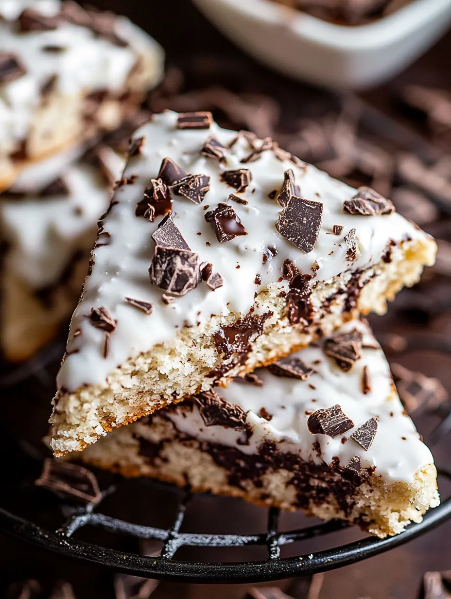 A piece of cake with white frosting and chocolate chips.