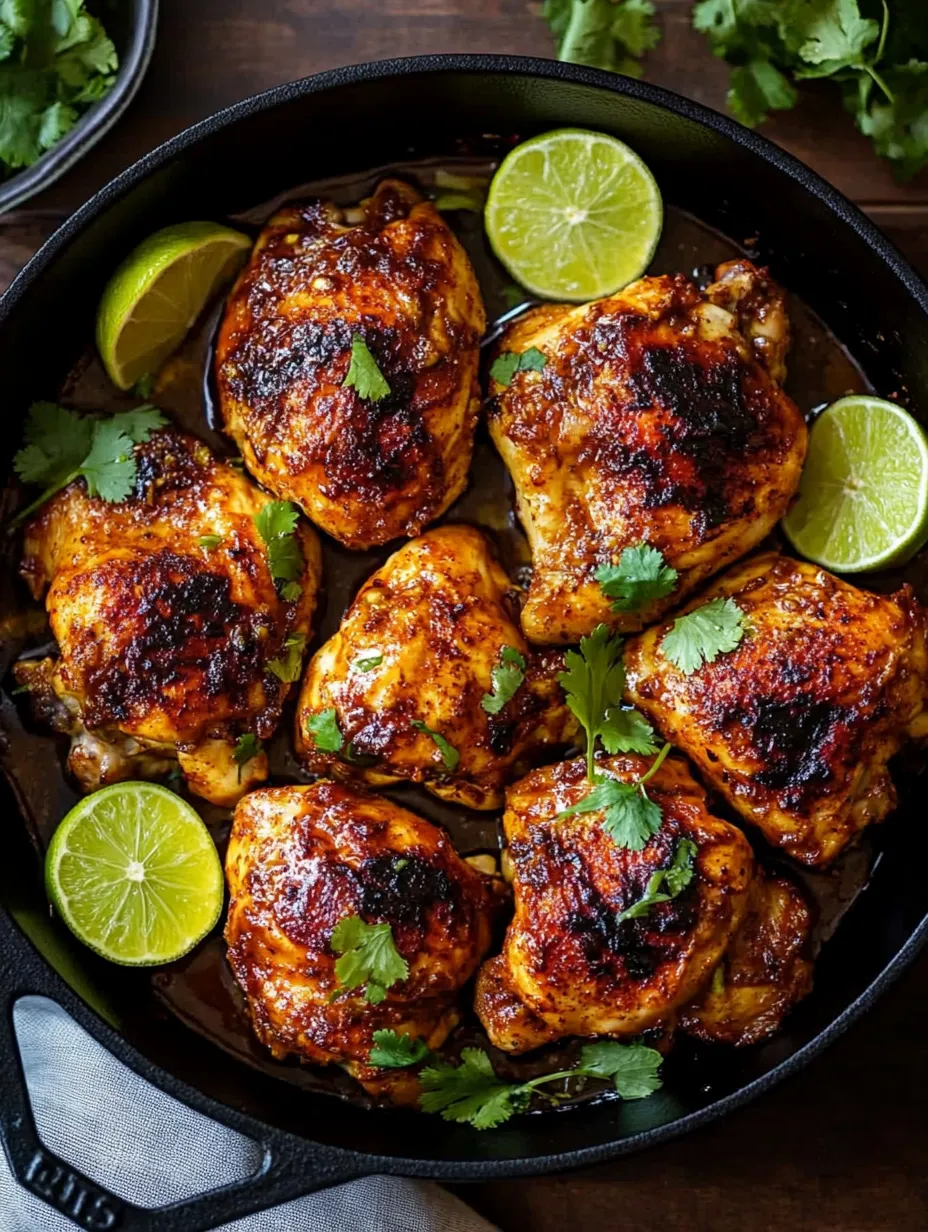A pan of chicken with limes and herbs.