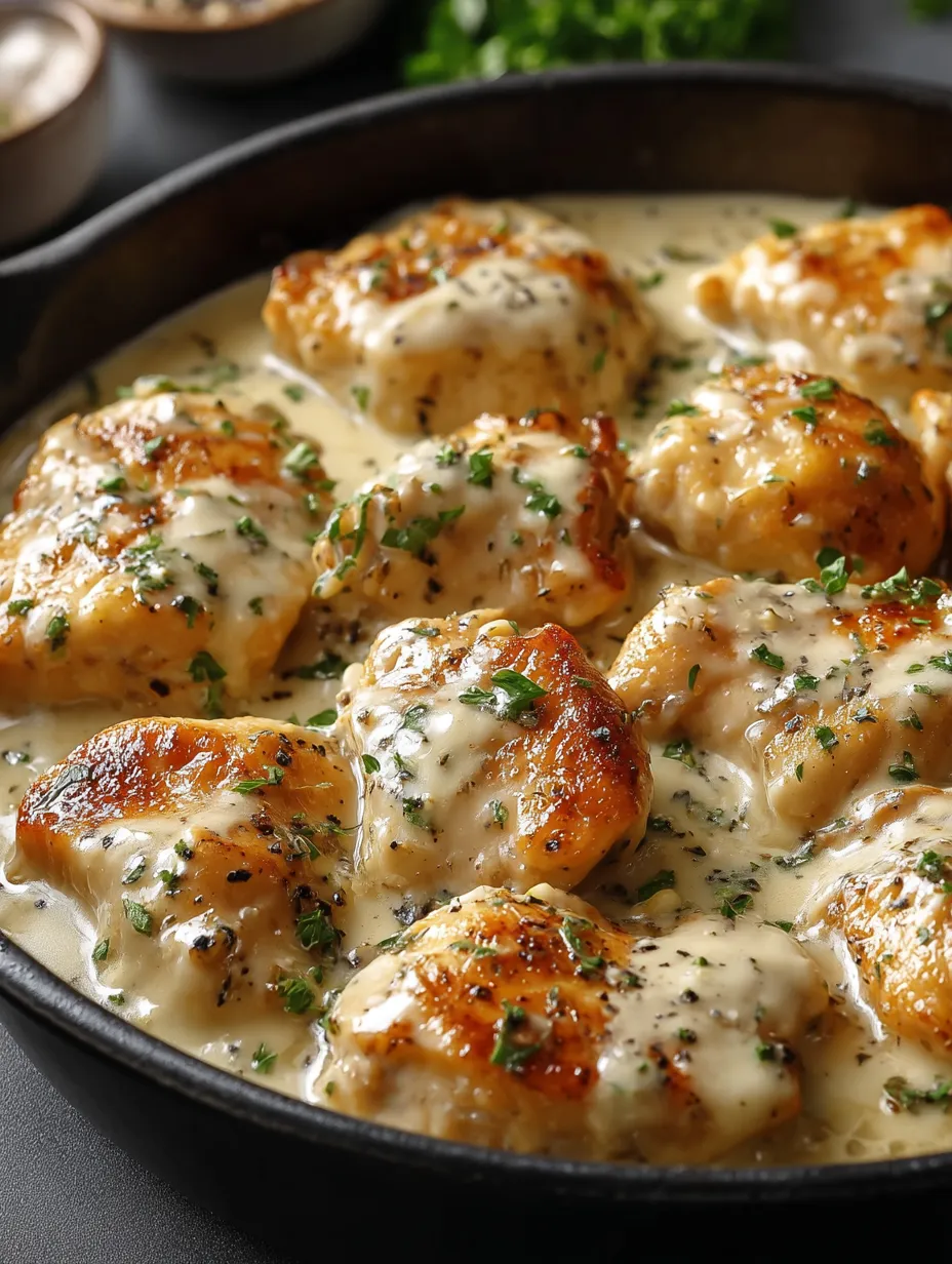 A pan of chicken with sauce.