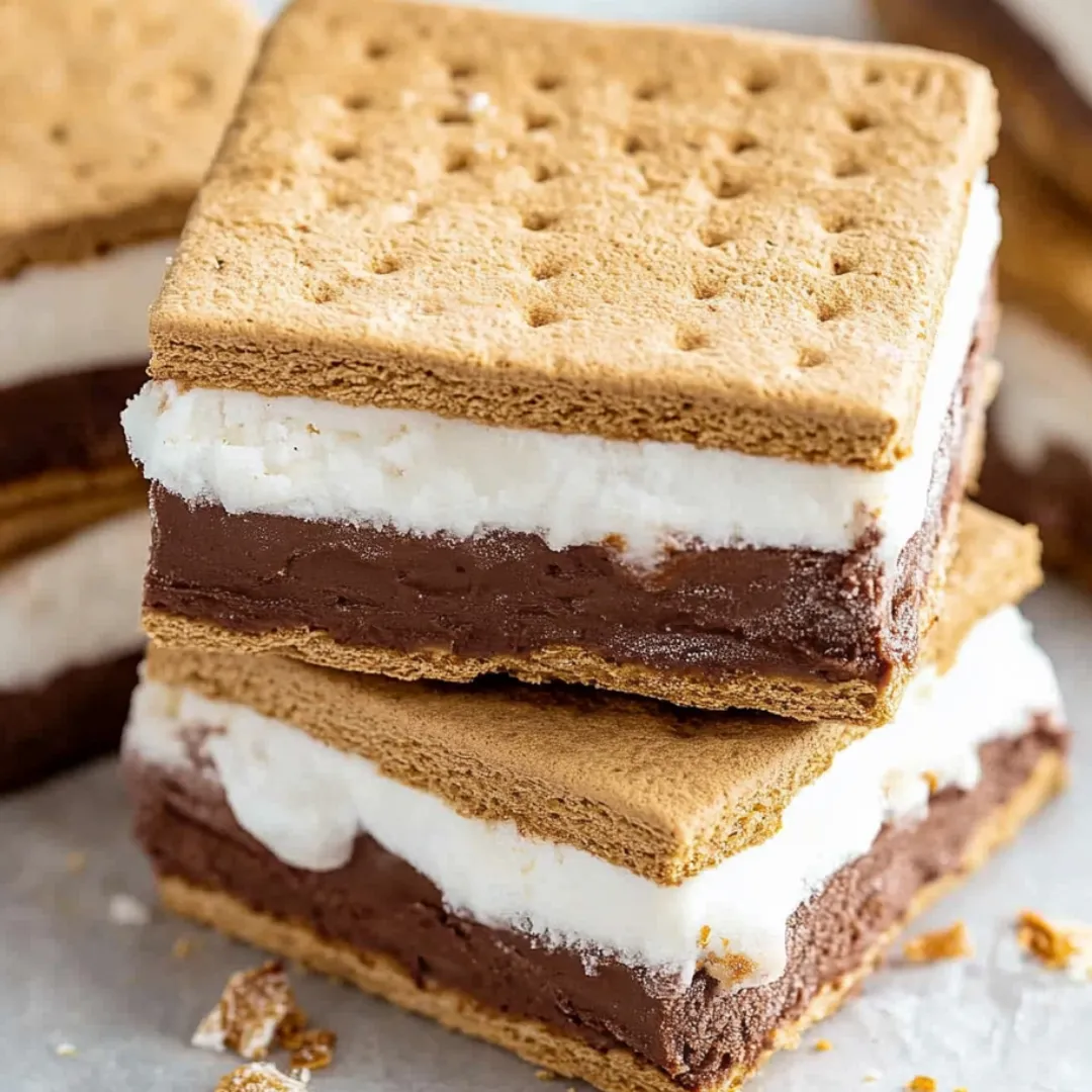 A stack of three chocolate and white marshmallows.