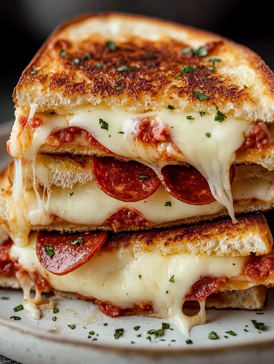A stack of three grilled cheese sandwiches.
