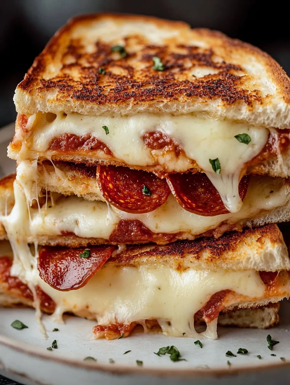 A stack of three grilled cheese sandwiches.