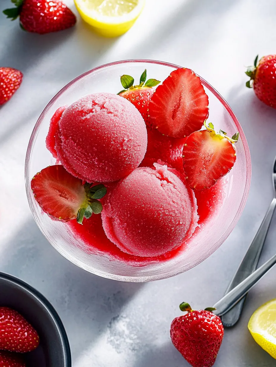 A bowl of strawberries and ice cream.