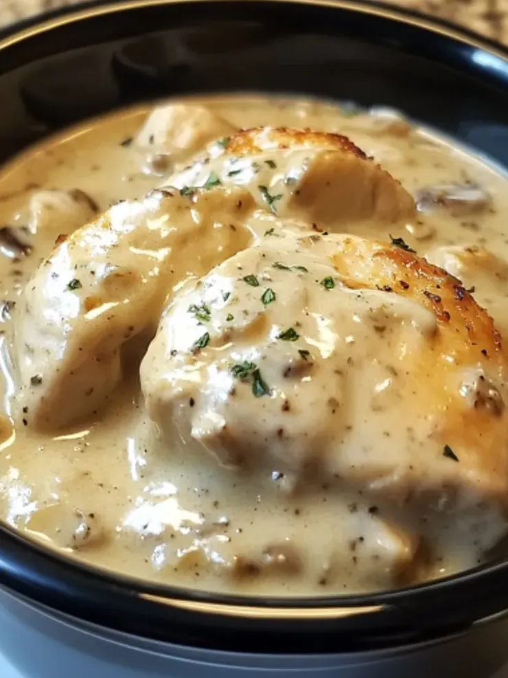 Smooth and creamy slow-cooked chicken pasta.