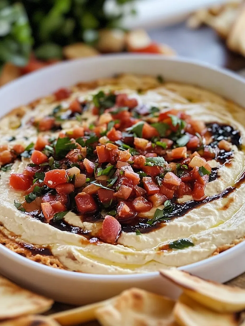 A white bowl filled with a dip and vegetables.