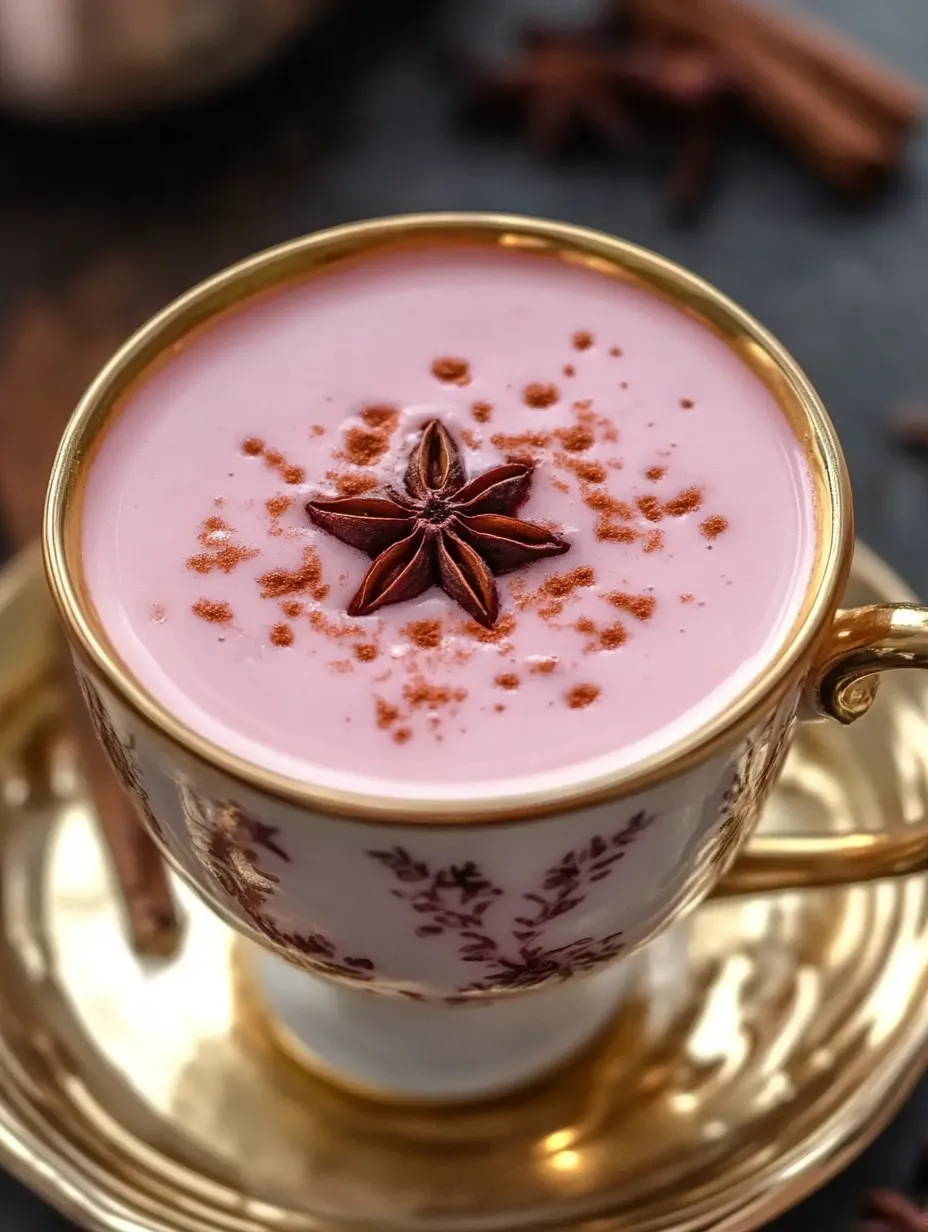 A cup of pink liquid with a star shaped sprinkle on top.