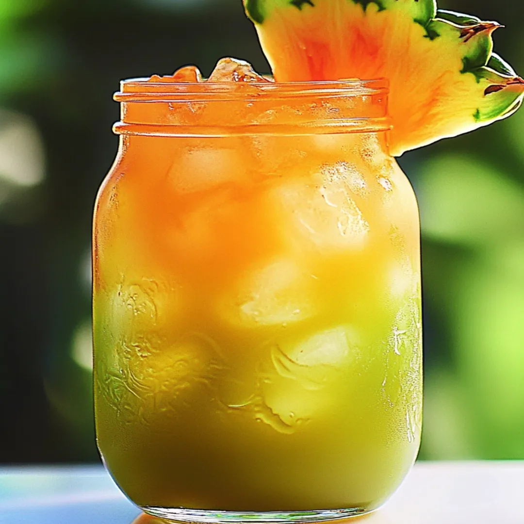 A glass of orange juice with a pineapple wedge in it.