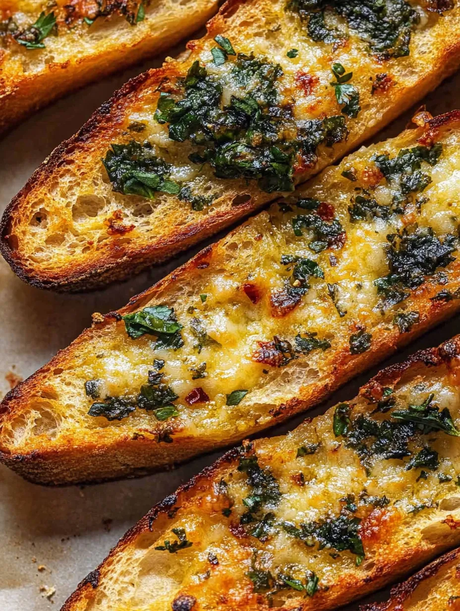 Three slices of bread with cheese and herbs.