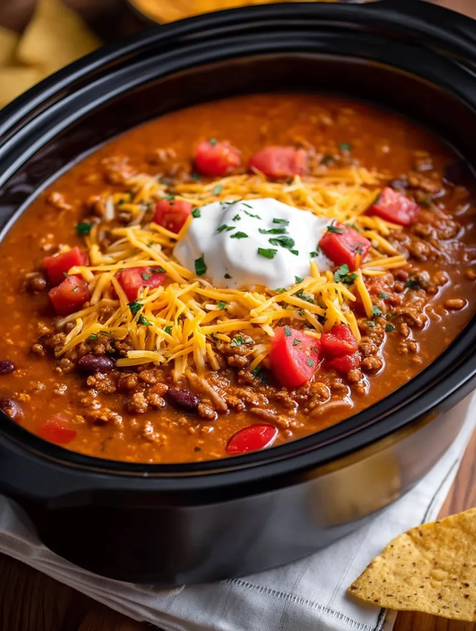 A bowl of chili with tomatoes and cheese on top.