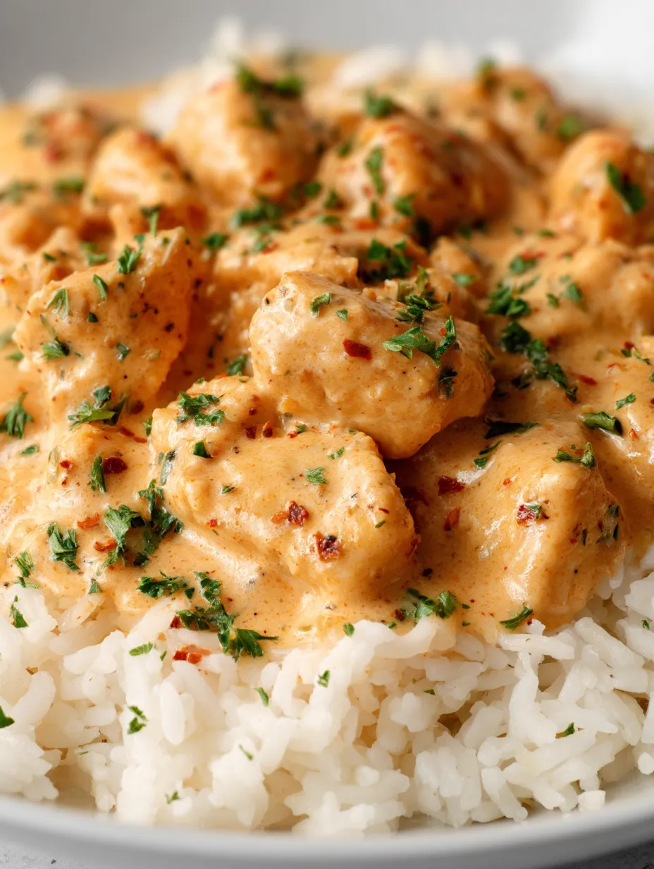A close up of a plate of rice with chicken and sauce.