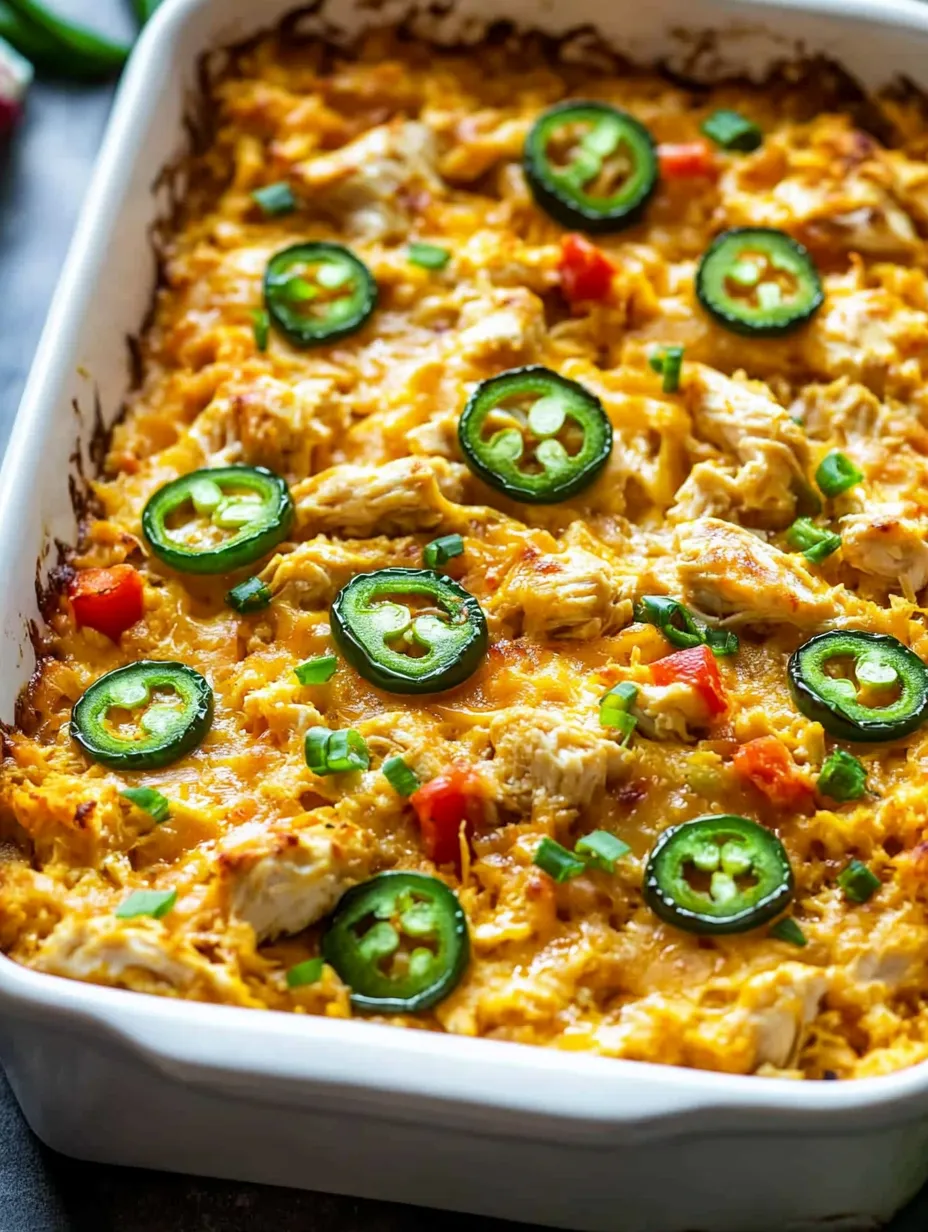 A casserole topped with jalapeños.