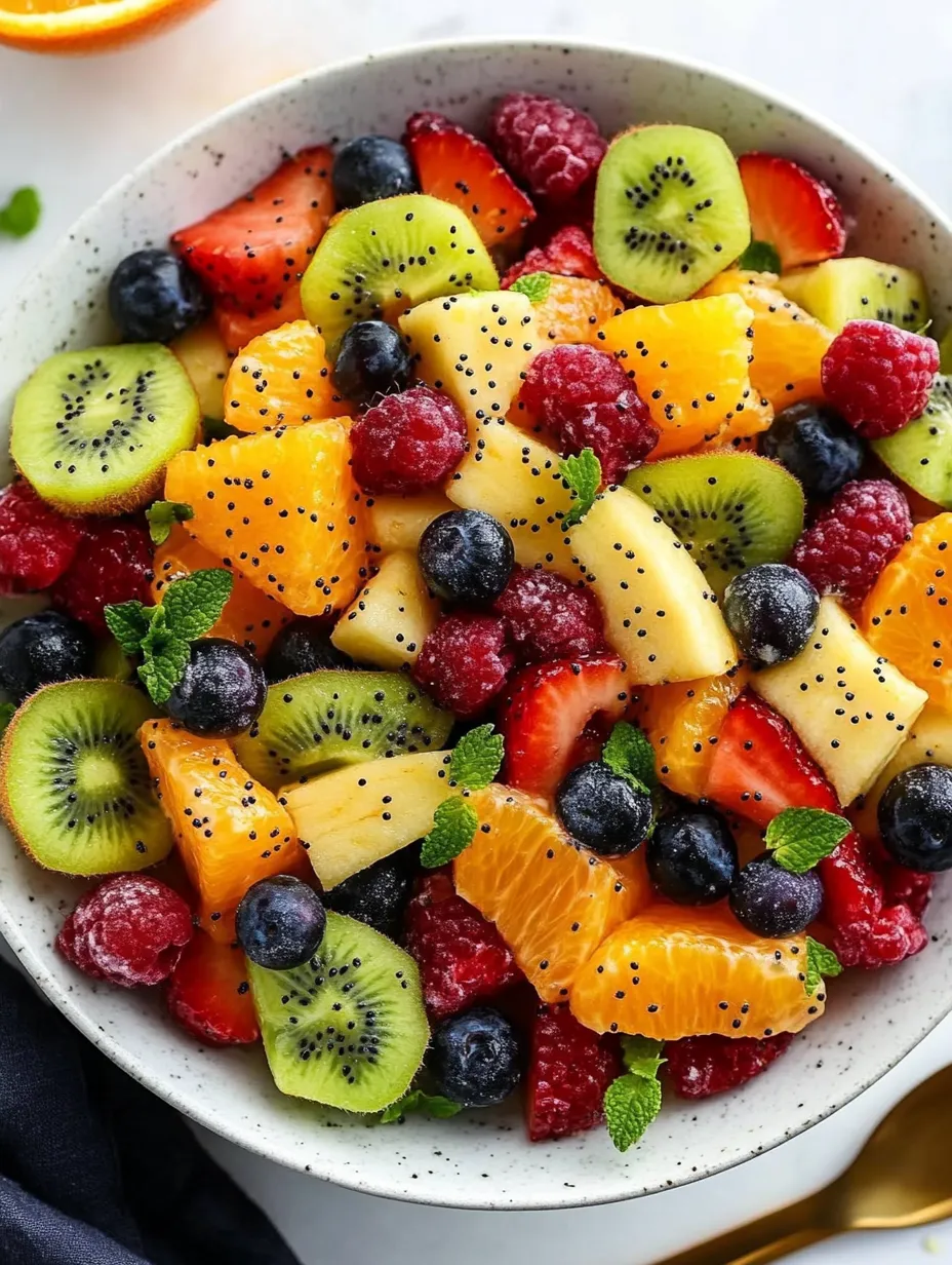 A bowl of fruit with kiwi, strawberries, blueberries, and oranges.
