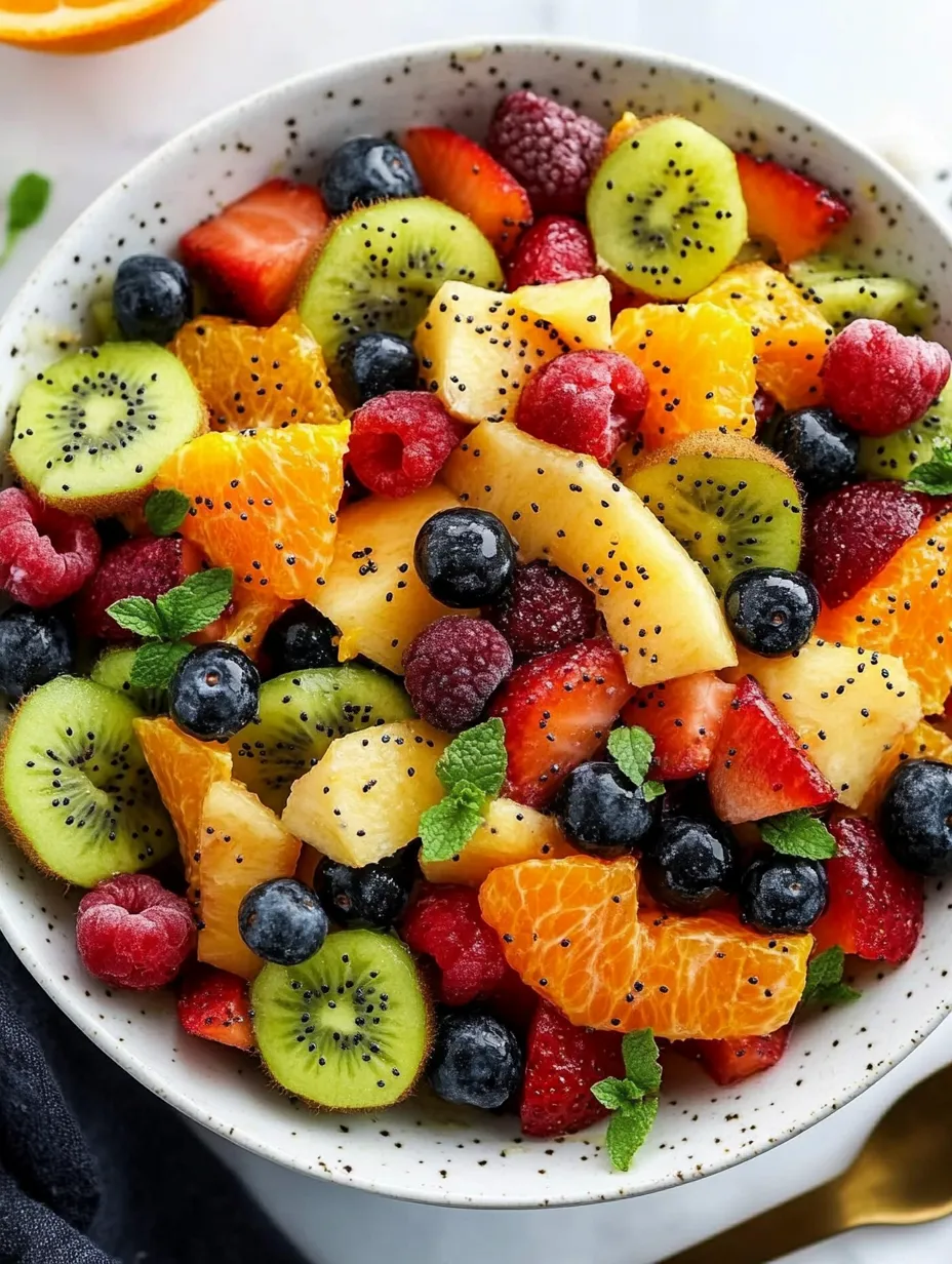 A bowl of fruit with kiwi, strawberries, blueberries, and oranges.
