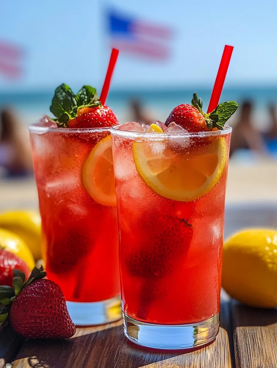 Two glasses filled with bright strawberry lemonade.