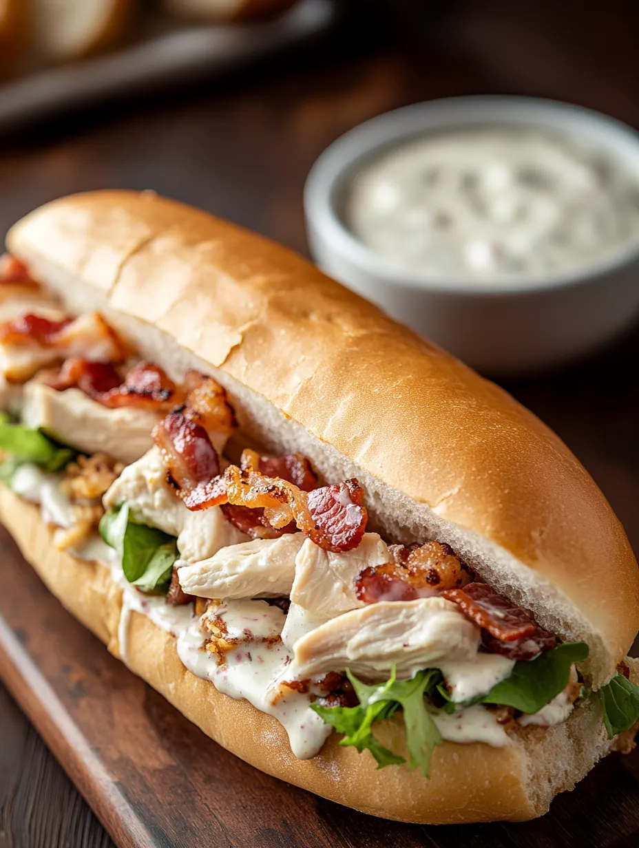 A sandwich with bacon and chicken on a bun.
