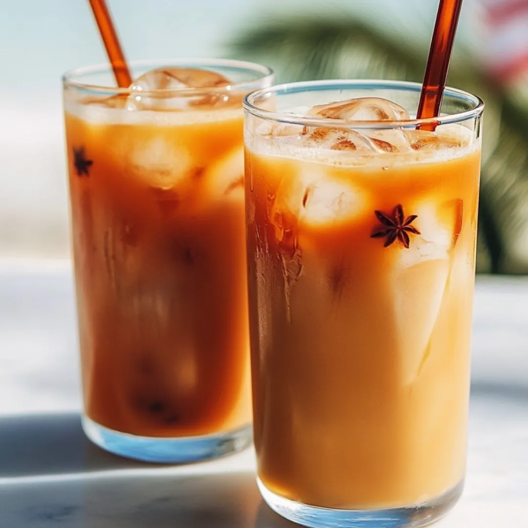 Iced tea in two glasses on a wooden table.