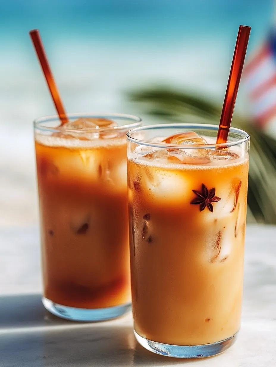 Two iced coffees in glasses—look for the star floating beside one of them.