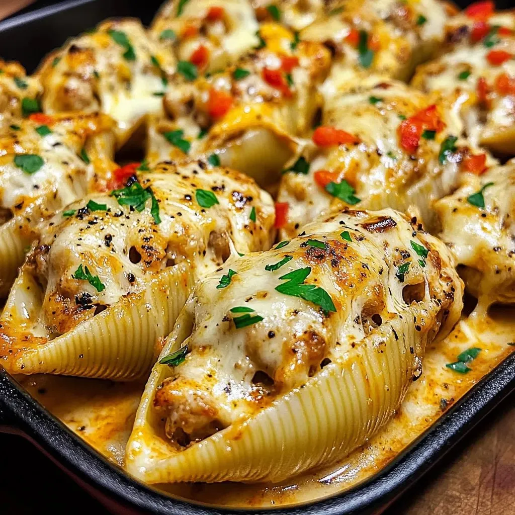 A batch of pasta stuffed with different tasty fillings in a pan.