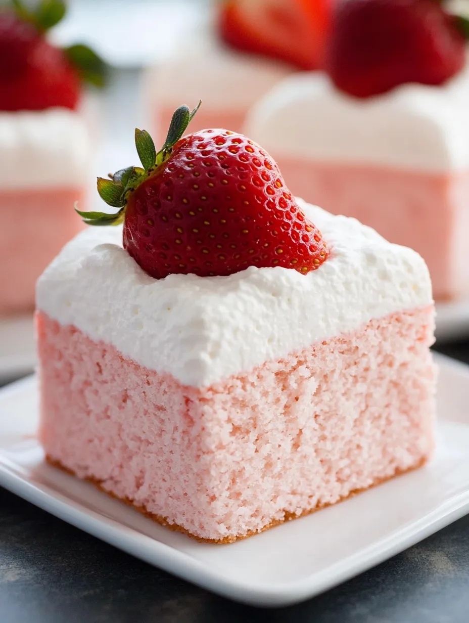 Bright pink slice with strawberry on the top.