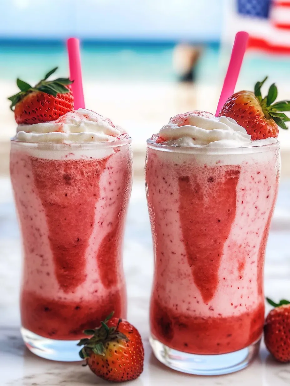 Two tall glasses of thick pink strawberry shake.