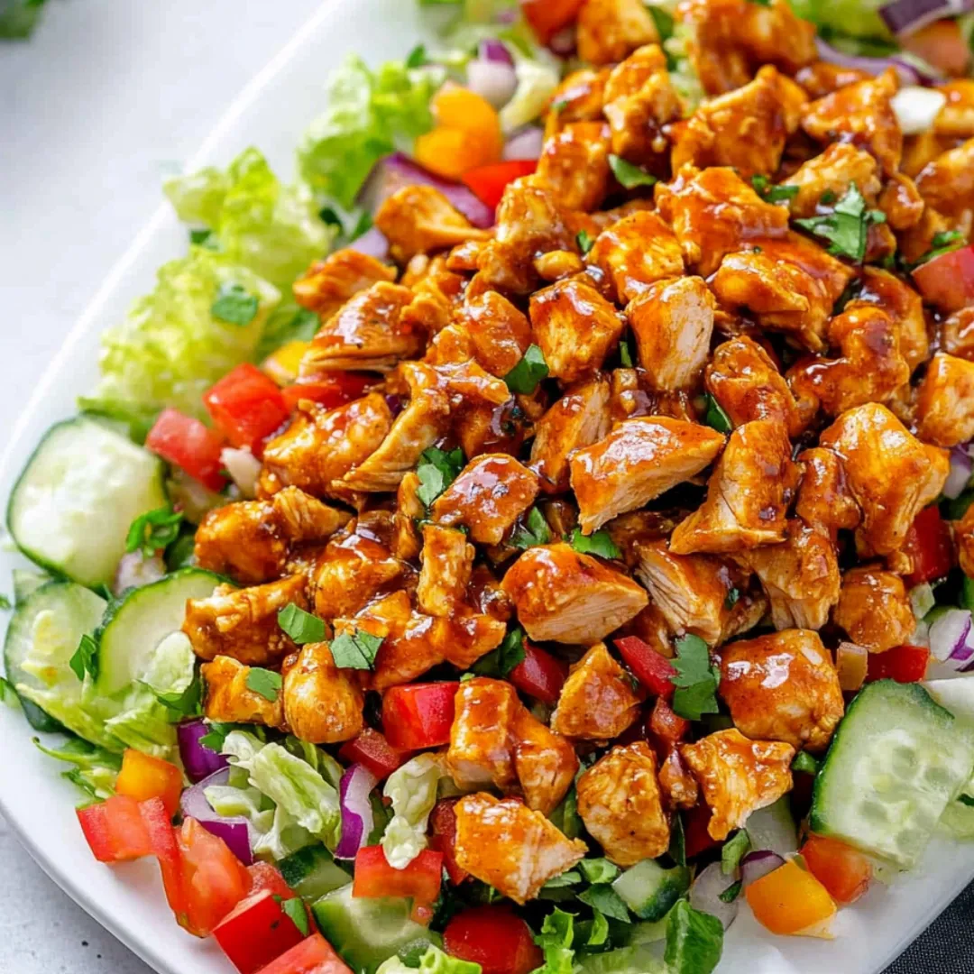 Chicken with veggies on a plate.