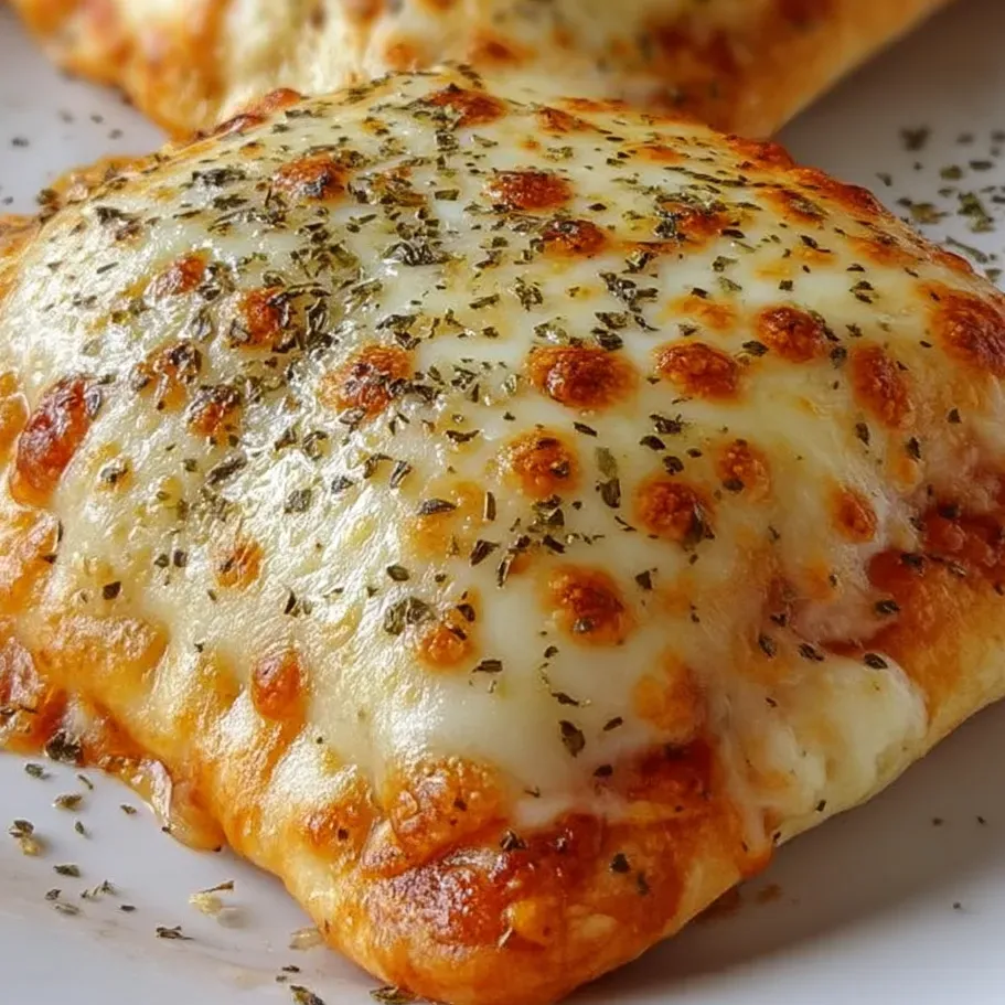 Two cheesy slices of pizza sitting on a plate.