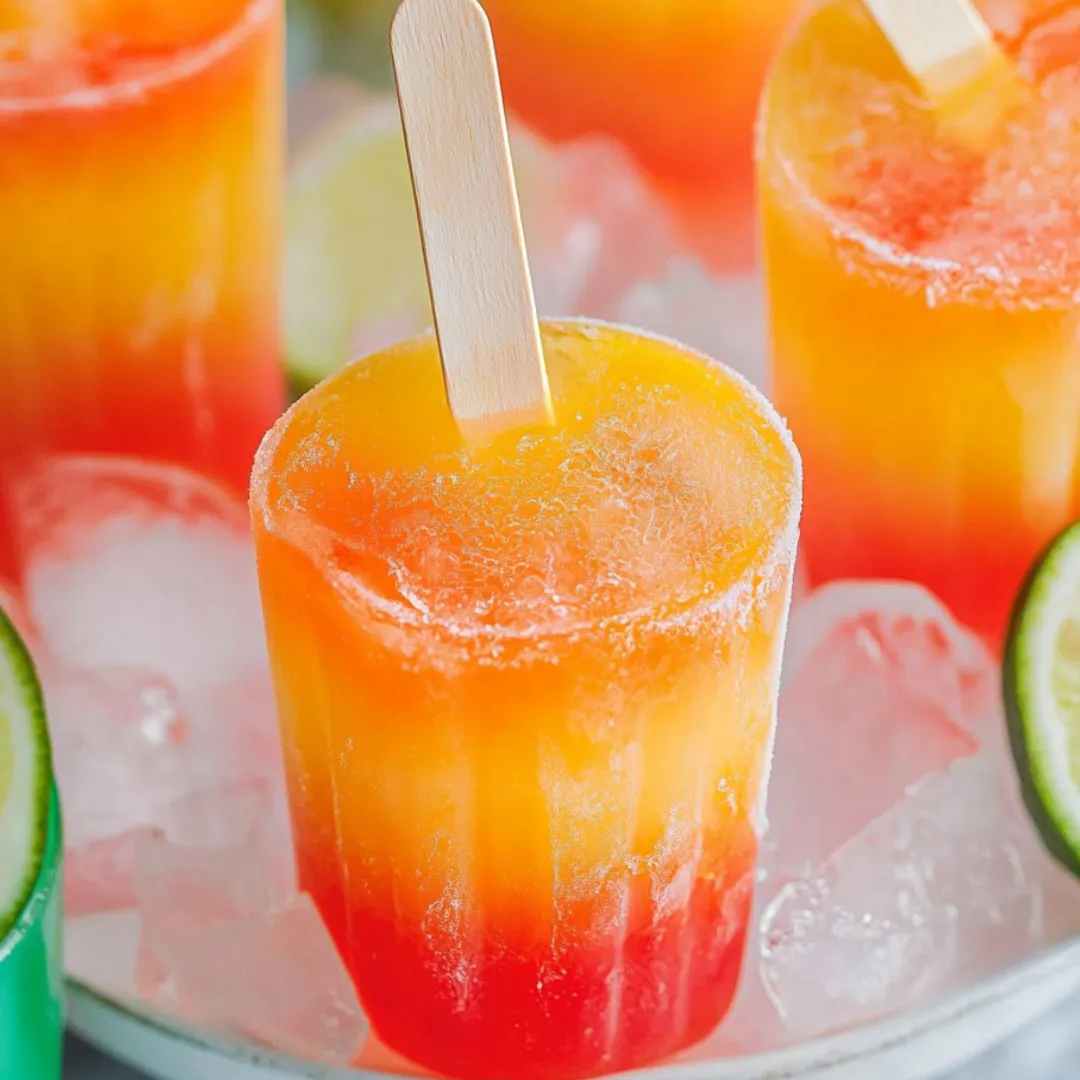 A stack of bright, colorful frozen popsicles.