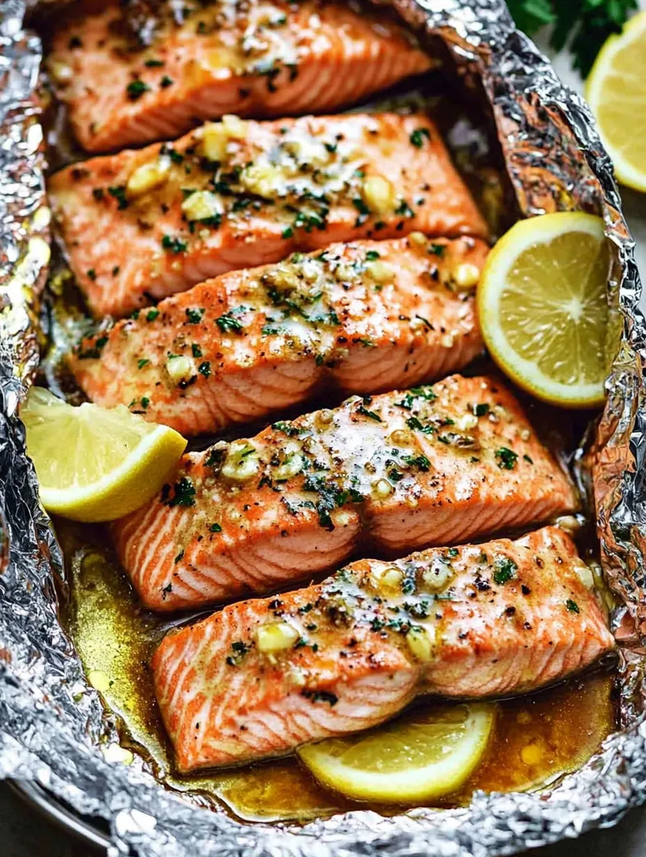 Cooked salmon piled up with lemon wedges on top.