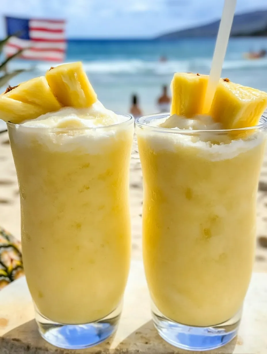 Two glasses filled with pineapple beverage.