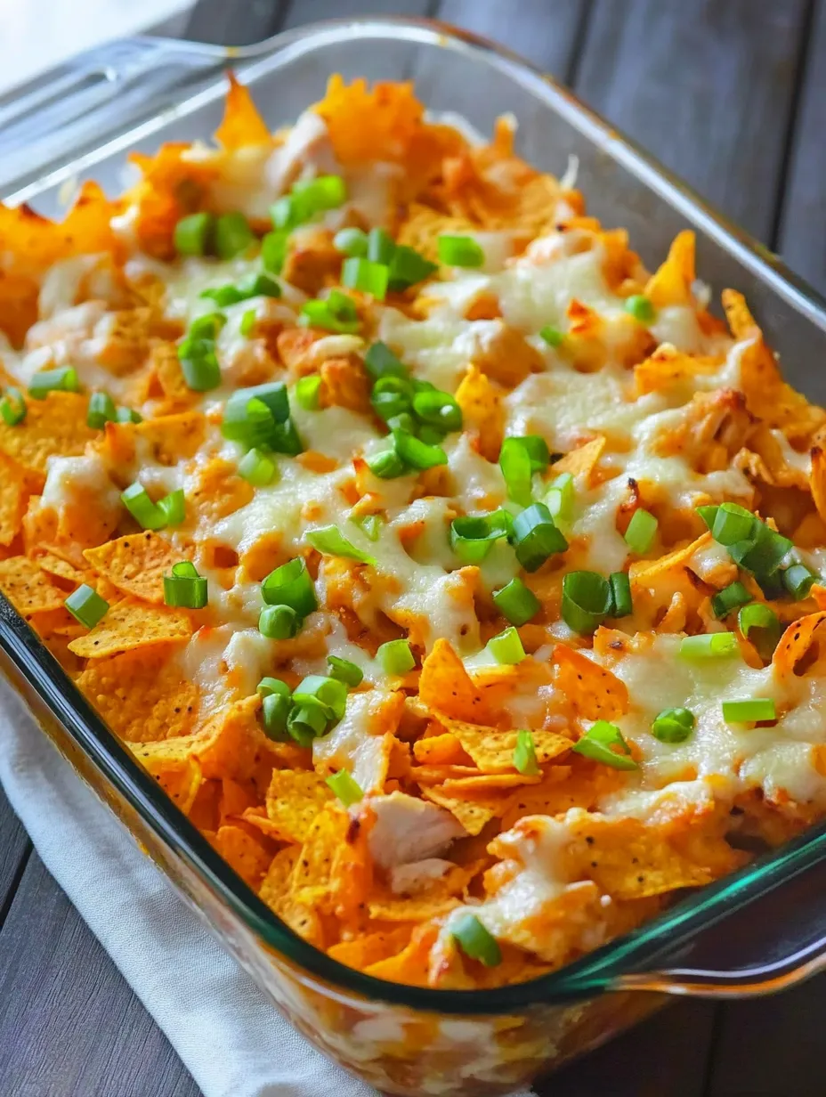 Cheesy nacho bake topped with green onions.