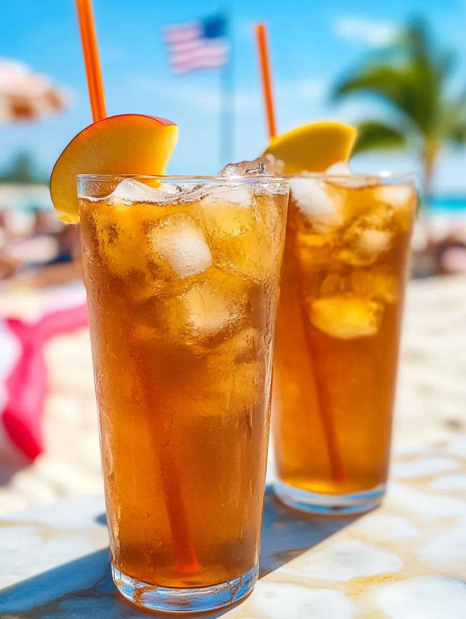 Two iced teas filled with apple slices on a table.