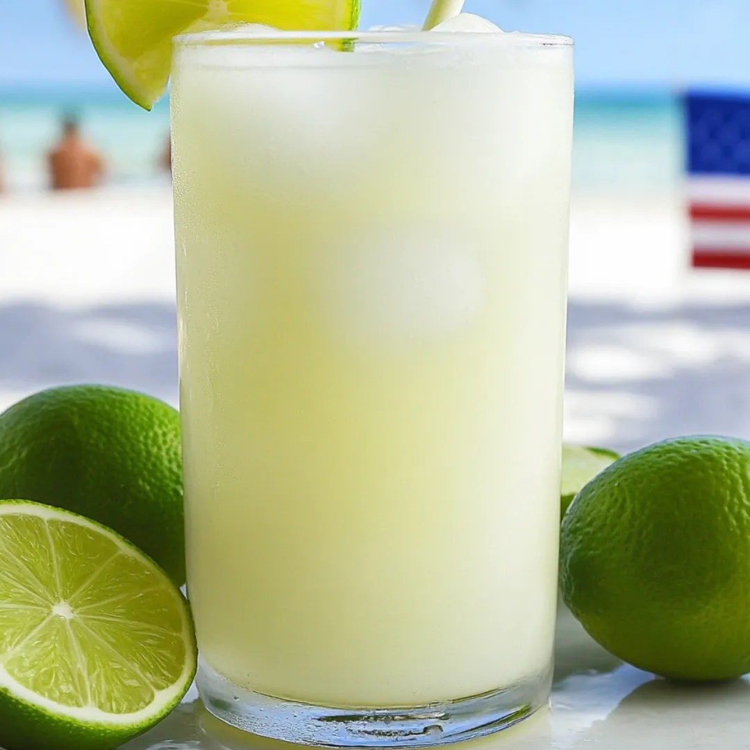 A glass of limeade with limes on the side.