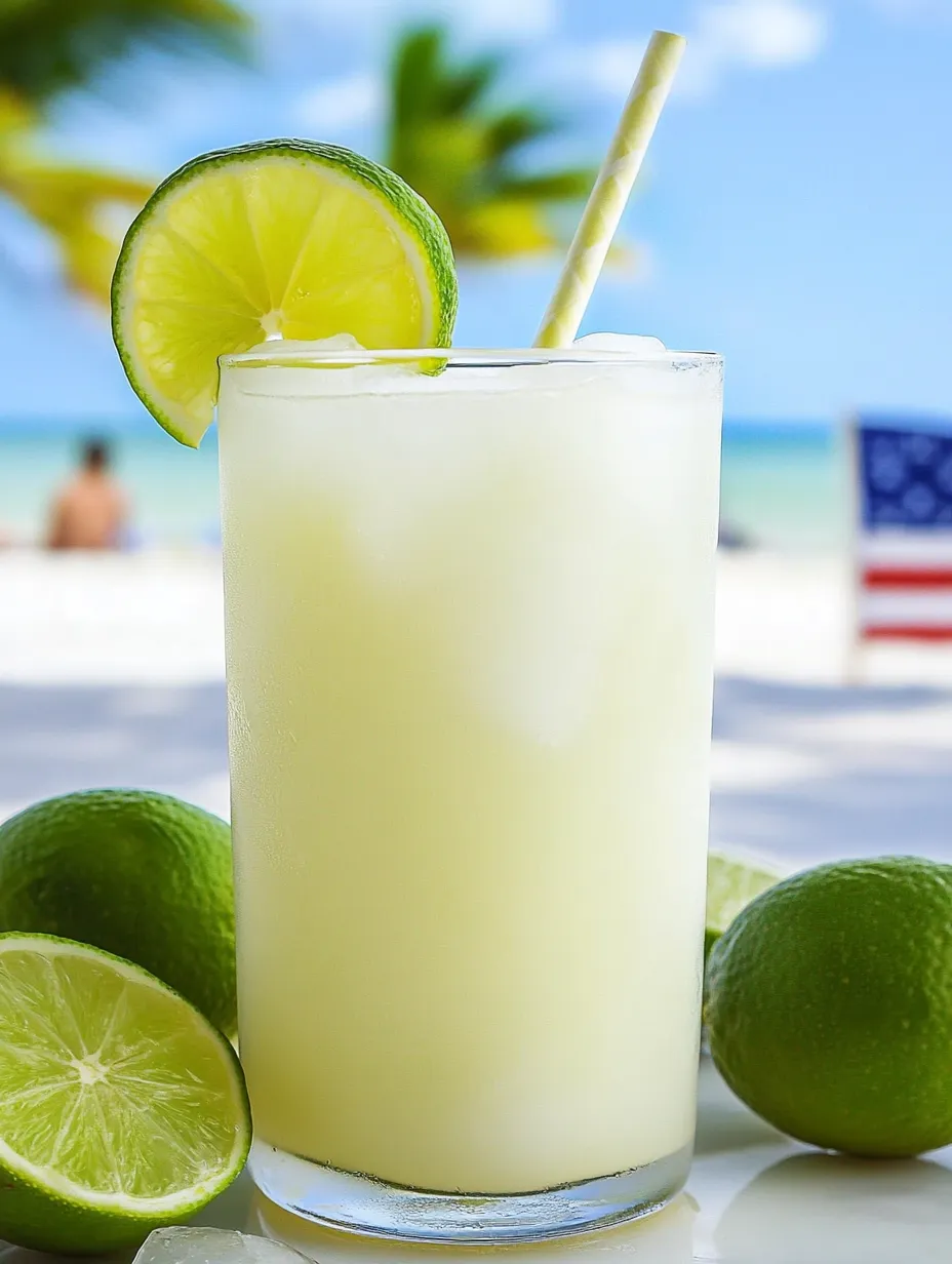 Limeade in a glass with a straw.