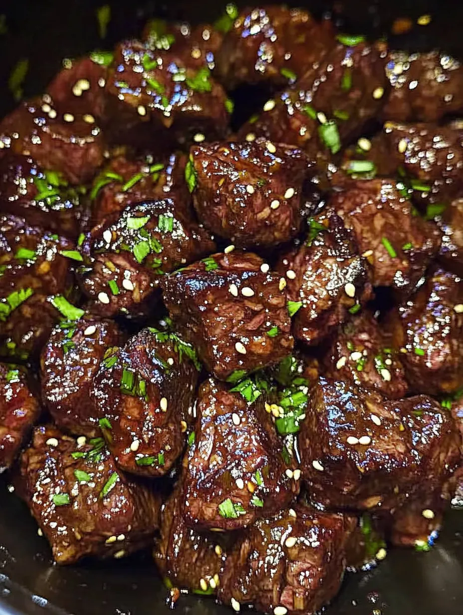 A bowl of beef scattered with fresh green herbs.