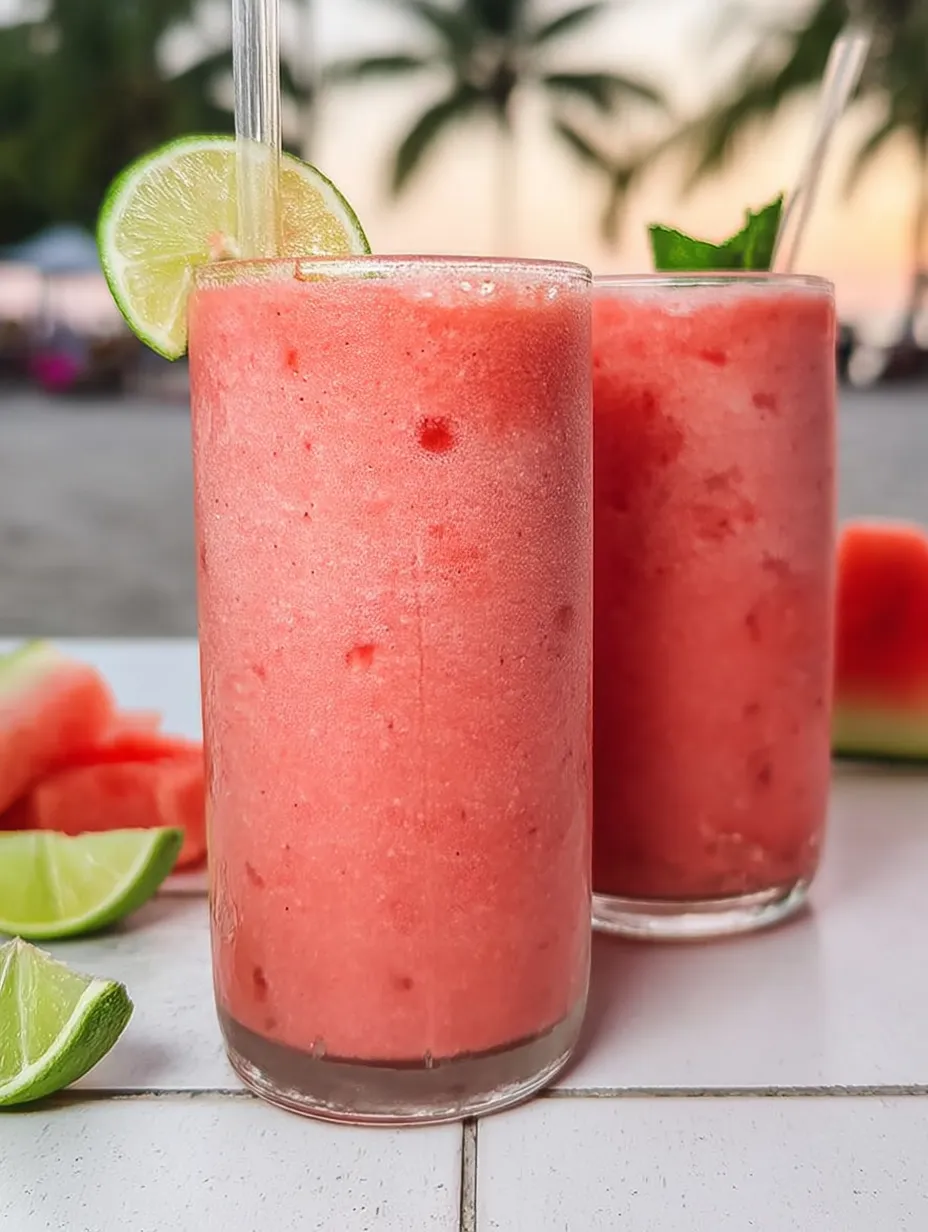 Two glasses filled with pink drinks and lime slices.