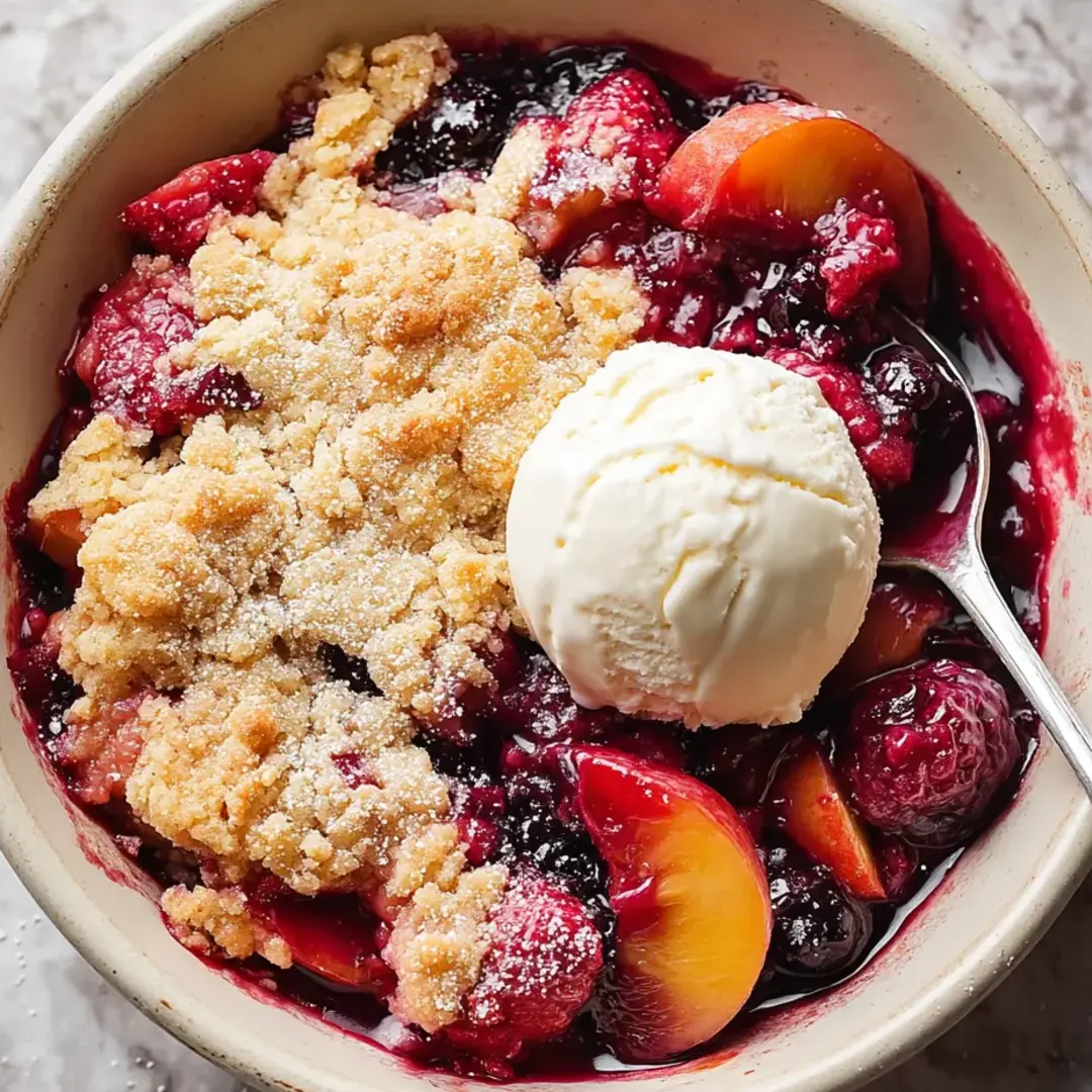 Fruity bowl crowned with melty ice cream.