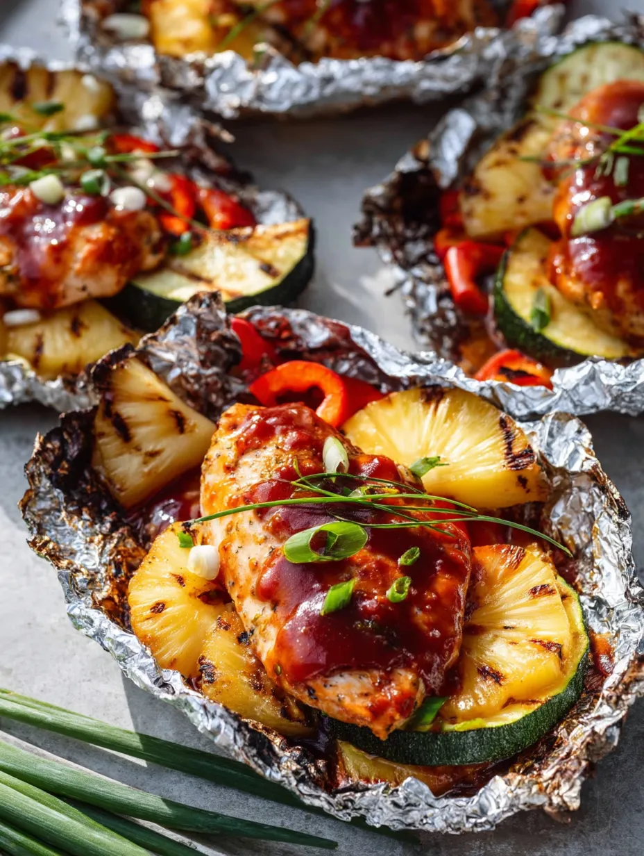 Full plate stacked with pineapple, squash, and juicy chicken bits.