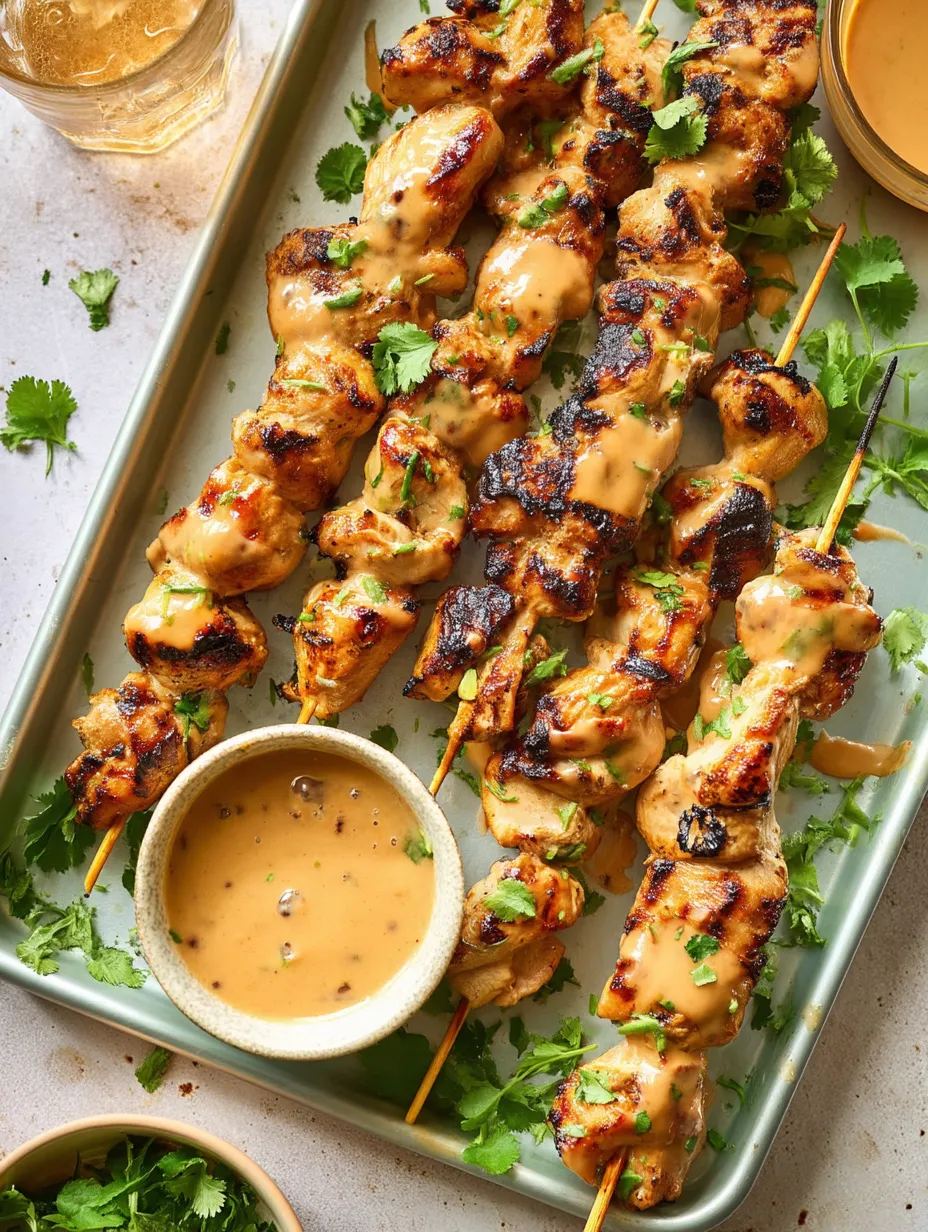 A tray full of chicken skewers soaking up their marinade.