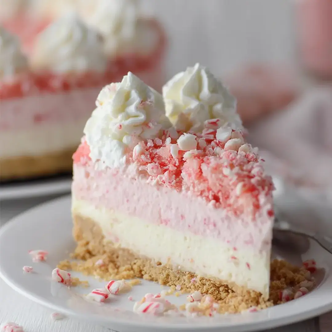 A chunky slice topped with bright red and white sprinkles, plus creamy white frosting.