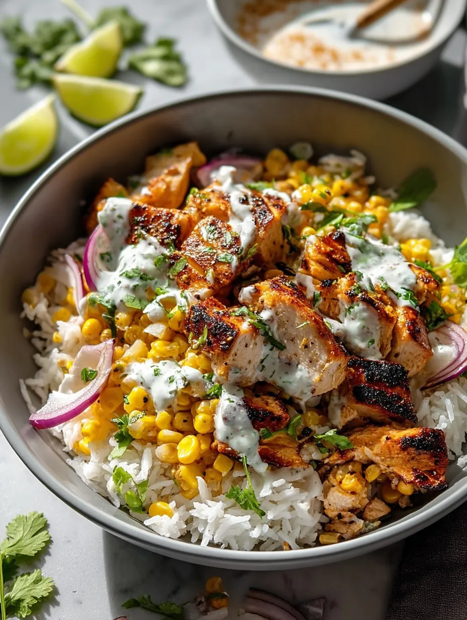 A bowl stuffed with chicken, lots of corn, and rice.