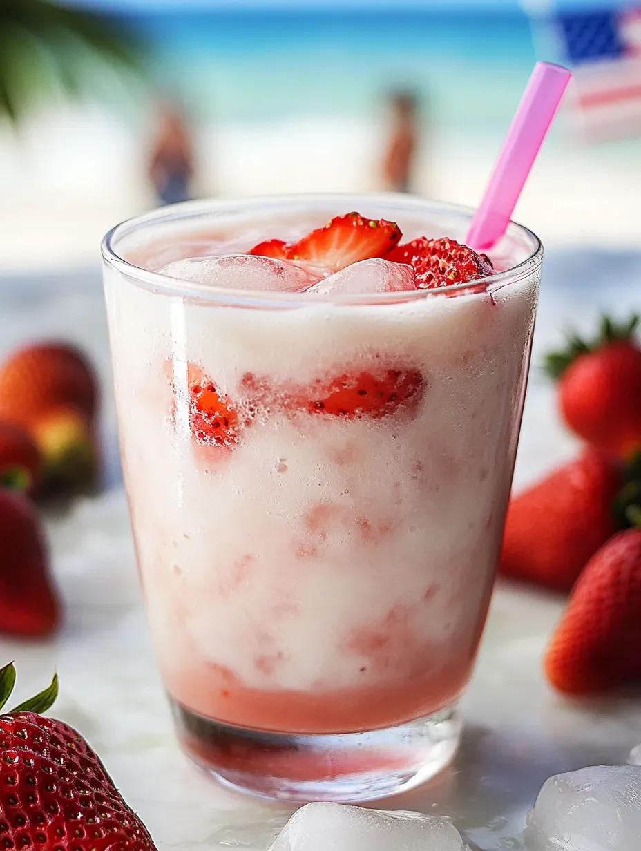 A pink straw in a glass of strawberry milk.