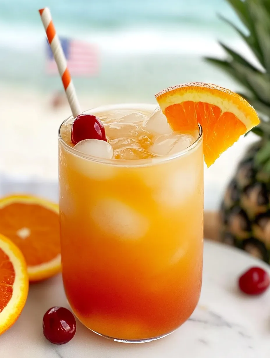 A glass of orange juice topped with a cherry.
