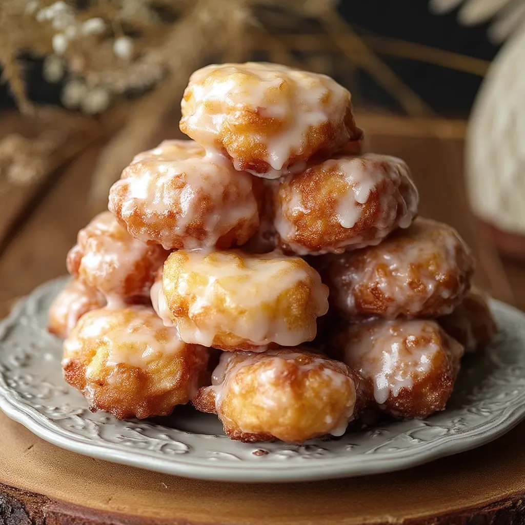 A pile of apple fritter bites served on a plate.