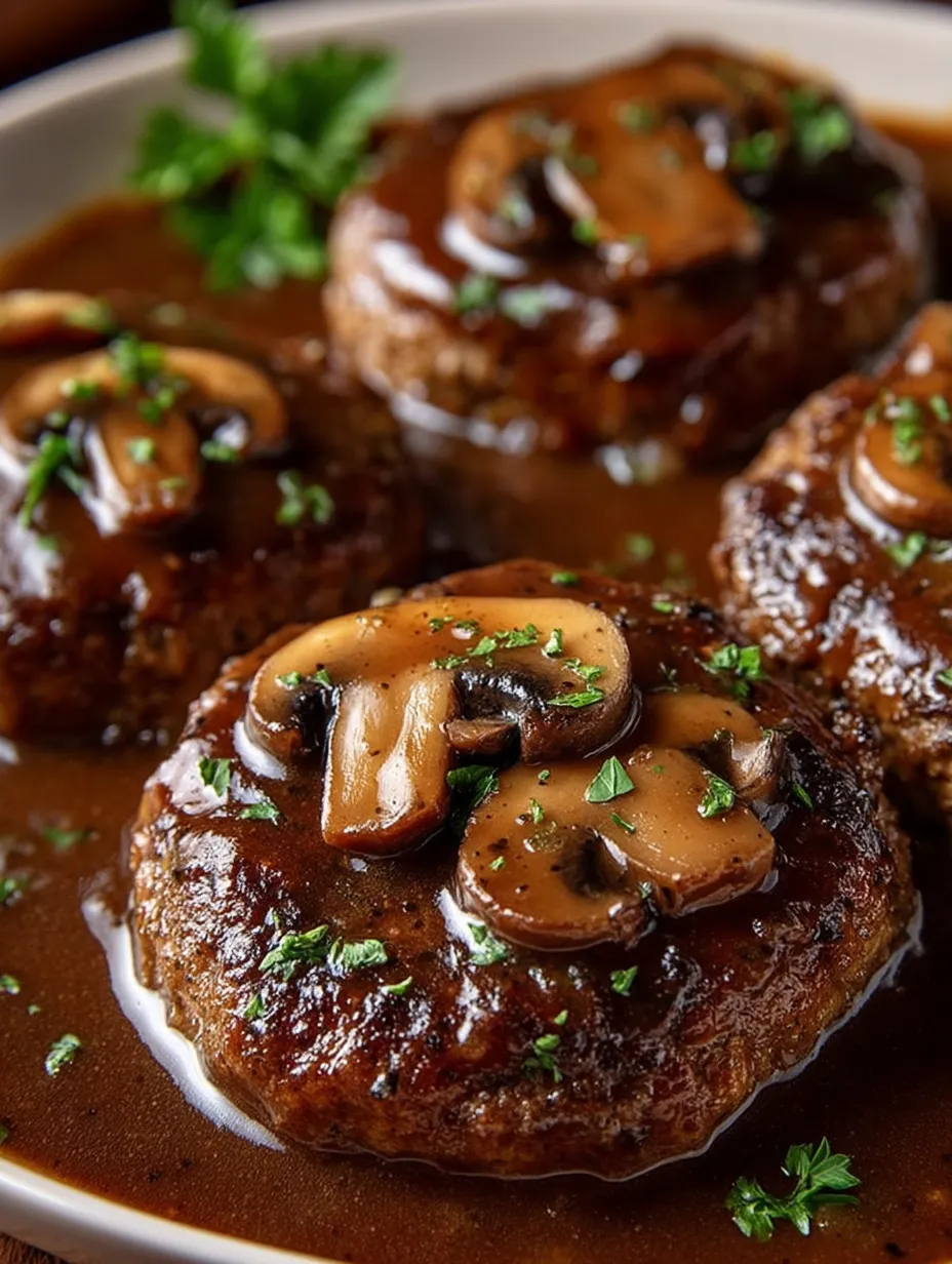 Mushrooms piled on top of ground beef patties.