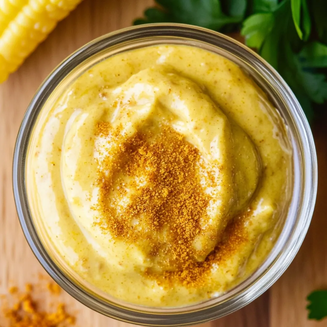 A glass with creamy dip and a spoon inside.