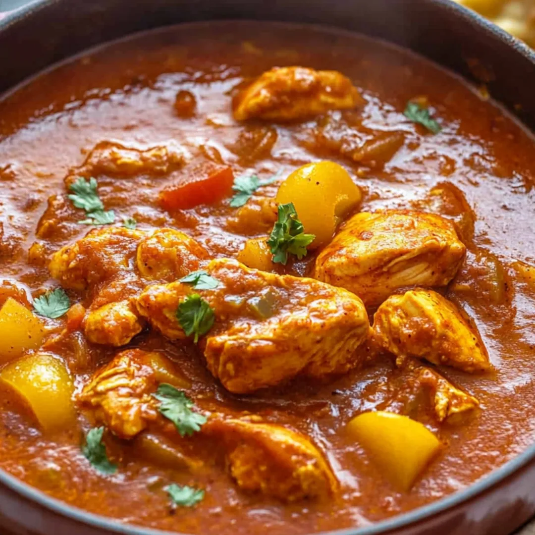 A bowl holding chicken with veggies.