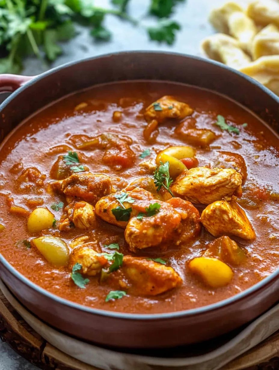 A bowl with chicken and vegetable stew.