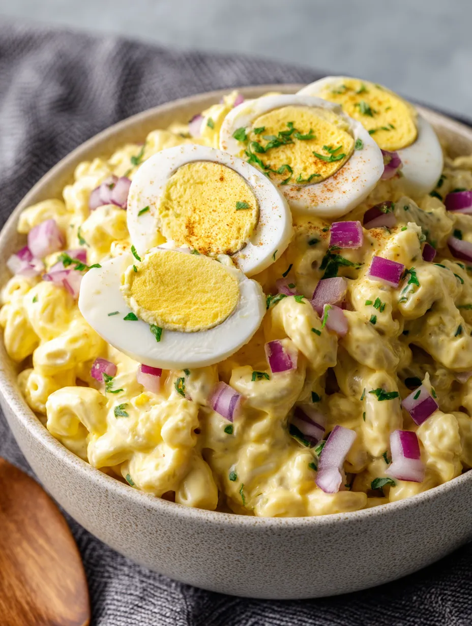 A bowl of cheesy noodles topped with eggs.