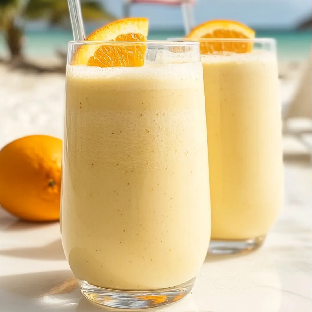 Two orange-filled glasses with slices of orange.